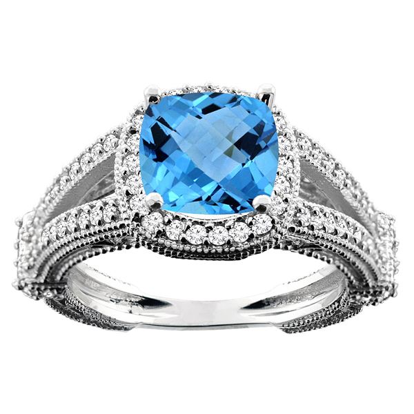 4.10 CTW Swiss Blue Topaz & Diamond Ring 14K White Gold - REF-55V3R