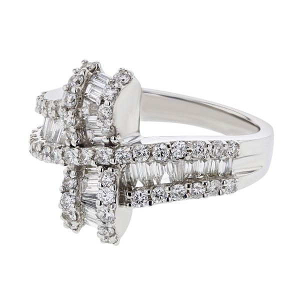 Natural 1.29 CTW Diamond & Baguette Ring 18K White Gold - REF-181T8X