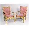 Image 1 : FOUR GOLD-PAINTED FAUX-BAMBOO UPHOLSTERED ARMCHAIRS
