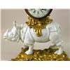 Image 3 : A NAPOLEON III ORMOLU-MOUNTED AND LACQUERED PORCELAIN RHINOCEROS FORM MANTLE CLOCK