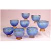 Image 1 : A GROUP OF EIGHT BLUE ART GLASS GILT DECORATED  FOOTED BOWLS
