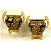 Image 1 : A PAIR OF CLOISONNE COBALT BRASS MOUNTED ENAMEL DECORATED PLANTERS