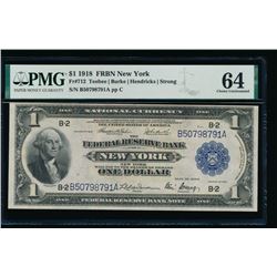 1918 $1 New York FRBN PMG 64