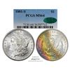 Image 1 : 1881-S $1 Morgan Silver Dollar Coin PCGS MS64 CAC Amazing Toning