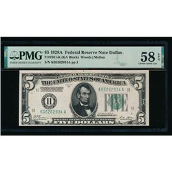 1928A $5 Dallas FRN PMG 58EPQ