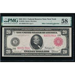 1914 $20 Red Seal New York Federal Reserve Note PMG 58