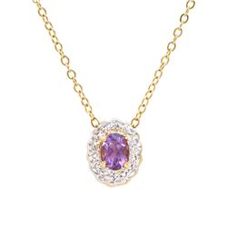 Plated 18KT Yellow Gold 0.65ct Amethyst and Diamond Pendant with Chain