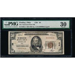 1929 $50 Findlay National Bank Note PMG 30