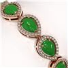 Image 3 : 13.19 ctw Jade & Diamond Micro Pave Halo Bracelet 10k Rose Gold - REF-305A8N