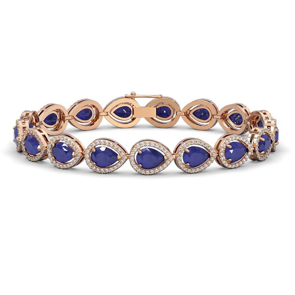 21.69 ctw Sapphire & Diamond Micro Pave Halo Bracelet 10k Rose Gold - REF-315N5F