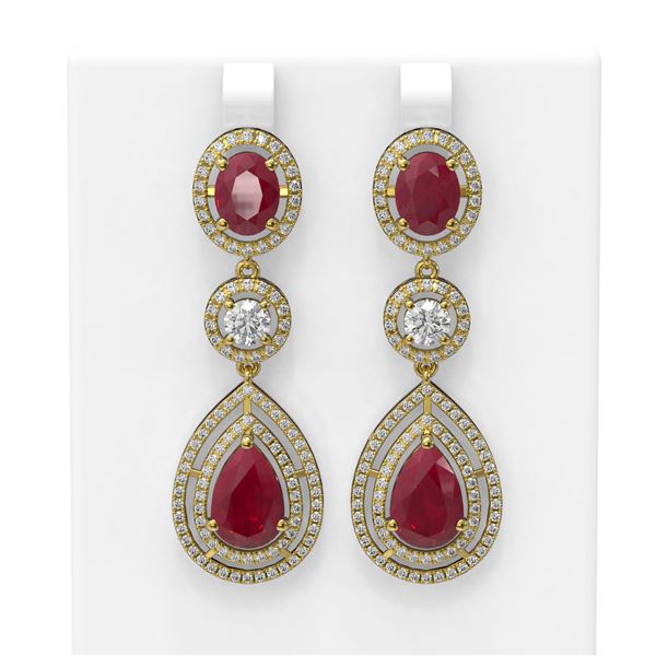 15.92 ctw Ruby & Diamond Earrings 18K Yellow Gold - REF-663M6G