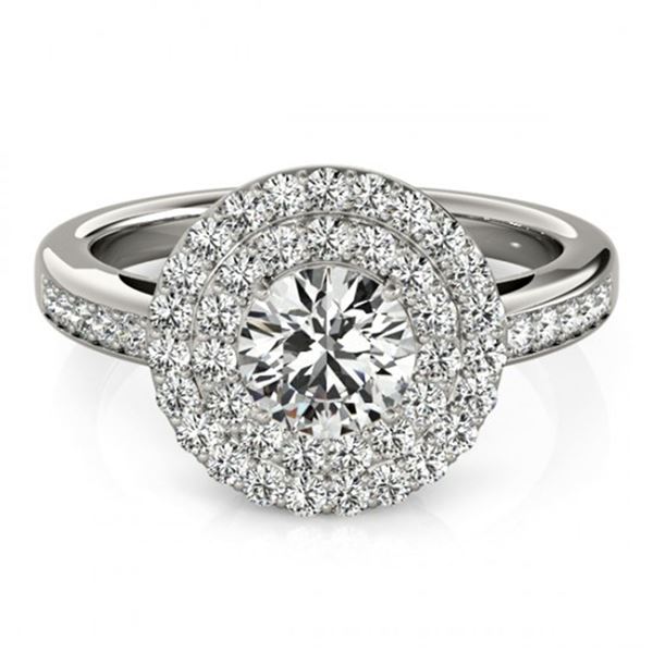 0.85 ctw Certified VS/SI Diamond Halo Ring 18k White Gold - REF-78G2W