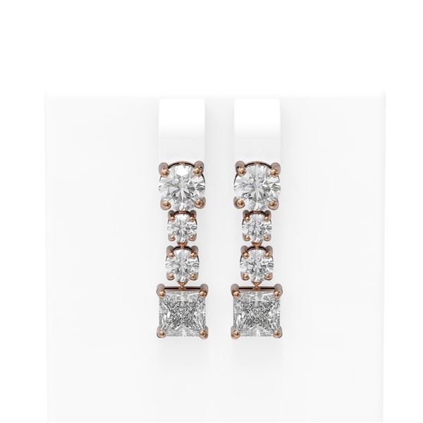 4.5 ctw Princess Diamond Earrings 18K Rose Gold - REF-896X8A