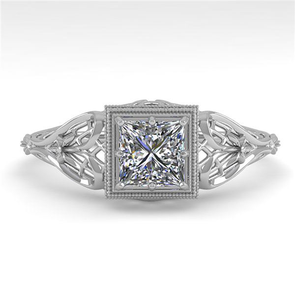 0.50 ctw VS/SI Princess Diamond Engagment Ring Art Deco 18k White Gold - REF-113A8N