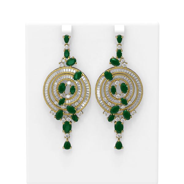 22.97 ctw Emerald & Diamond Earrings 18K Yellow Gold - REF-907K3Y