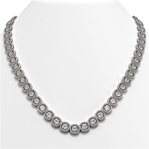 37.60 ctw Cushion Cut Diamond Micro Pave Necklace 18K White Gold - REF-5219F8M