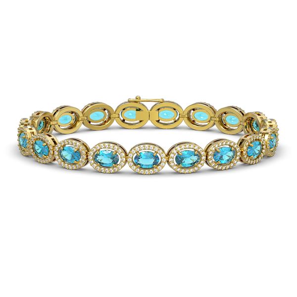 14.82 ctw Swiss Topaz & Diamond Micro Pave Halo Bracelet 10k Yellow Gold - REF-263R6K