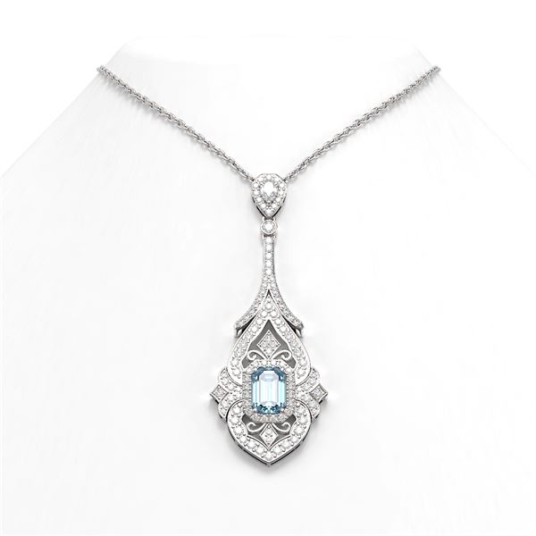 9.05 ctw Aquamarine & Diamond Necklace 18K White Gold - REF-527Y3X
