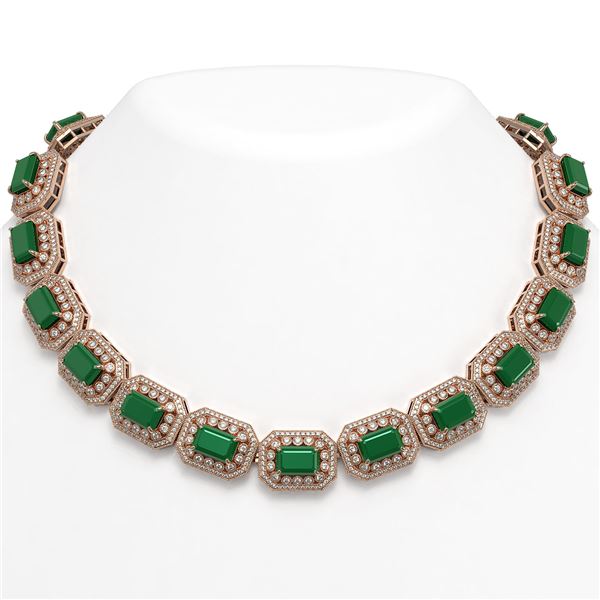 137.65 ctw Emerald & Diamond Victorian Necklace 14K Rose Gold - REF-3181N8F