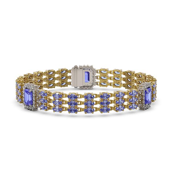 25.62 ctw Tanzanite & Diamond Bracelet 14K Yellow Gold - REF-472A8N