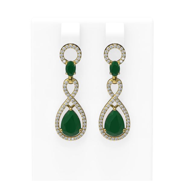 9.85 ctw Emerald & Diamond Earrings 18K Yellow Gold - REF-263H6R