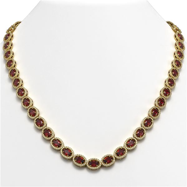 32.82 ctw Garnet & Diamond Micro Pave Halo Necklace 10k Yellow Gold - REF-600F2M