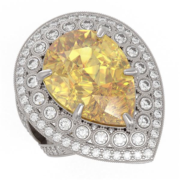 17.38 ctw Canary Citrine & Diamond Victorian Ring 14K White Gold - REF-250R5K