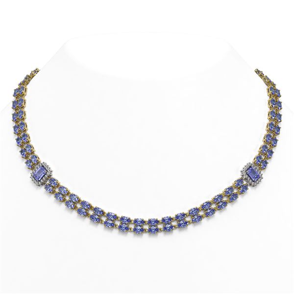 35.32 ctw Tanzanite & Diamond Necklace 14K Yellow Gold - REF-527H3R