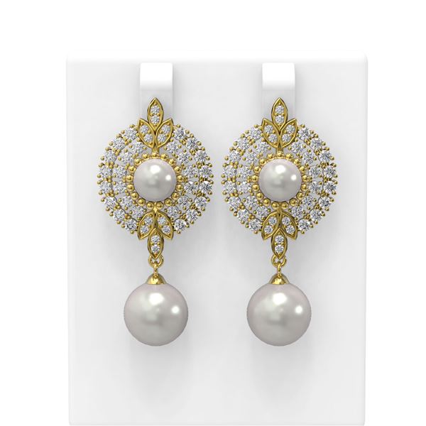 5 ctw Diamond & Pearl Earrings 18K Yellow Gold - REF-350H5R