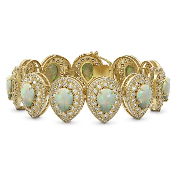 46.44 ctw Certified Opal & Diamond Victorian Bracelet 14K Yellow Gold - REF-1468N4F