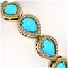 Image 3 : 13.19 ctw Turquoise & Diamond Micro Pave Halo Bracelet 10k Yellow Gold - REF-305M8G