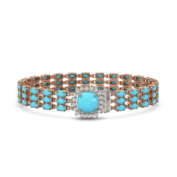 22.19 ctw Turquoise & Diamond Bracelet 14K Rose Gold - REF-281W8H