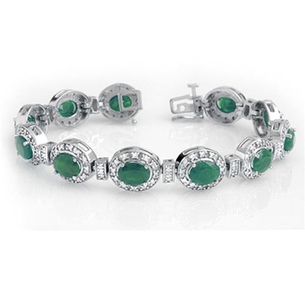 16 ctw Emerald & Diamond Bracelet 14k White Gold - REF-400Y2X