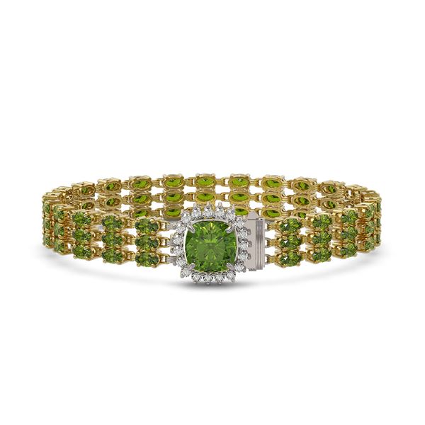 28.56 ctw Tourmaline & Diamond Bracelet 14K Yellow Gold - REF-404F8M