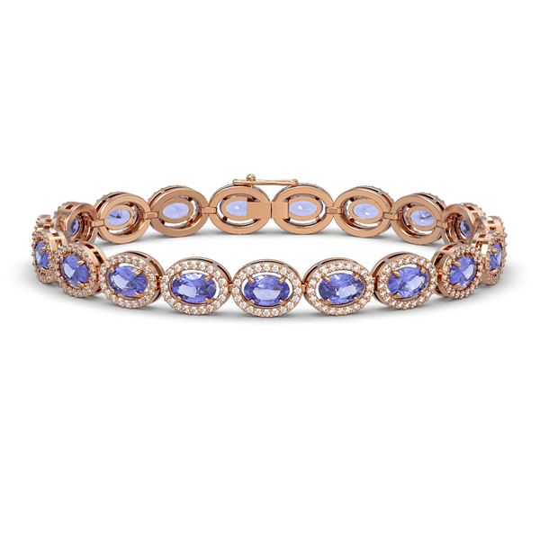 14.25 ctw Tanzanite & Diamond Micro Pave Halo Bracelet 10k Rose Gold - REF-309R3K
