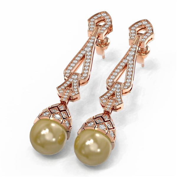 3 ctw Diamond & Pearl Earrings 18K Rose Gold - REF-318M8G