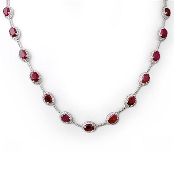 27.0 ctw Ruby & Diamond Necklace 14k White Gold - REF-252H9R