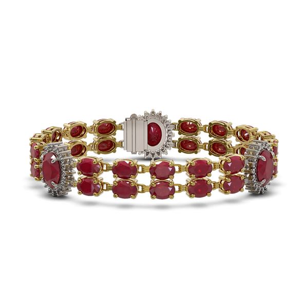 34.17 ctw Ruby & Diamond Bracelet 14K Yellow Gold - REF-269H2R