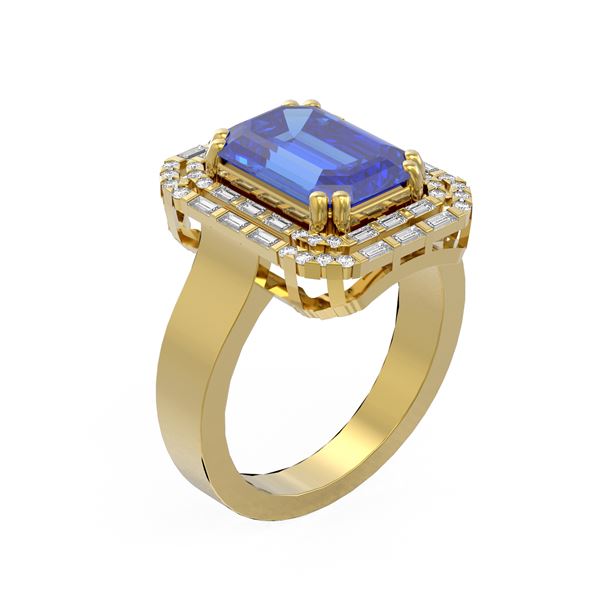 5.35 ctw Tanzanite & Diamond Ring 18K Yellow Gold - REF-338A2N