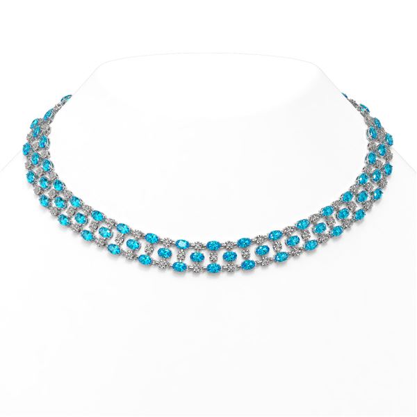 38.99 ctw Swiss Topaz & Diamond Necklace 10K White Gold - REF-427N3F