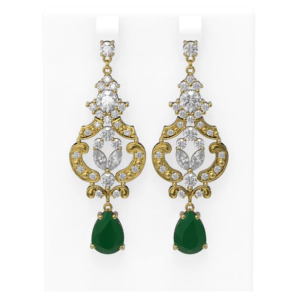 12.64 ctw Emerald & Diamond Earrings 18K Yellow Gold - REF-818K2Y