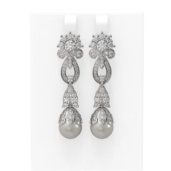 6.87 ctw Diamond & Pearl Earrings 18K White Gold - REF-544H3R