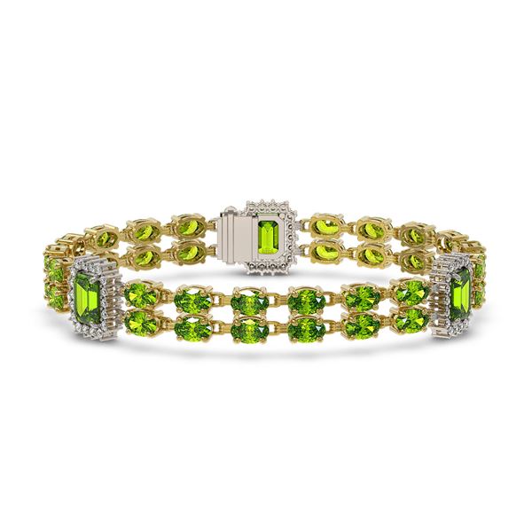 17.64 ctw Peridot & Diamond Bracelet 14K Yellow Gold - REF-256H5R