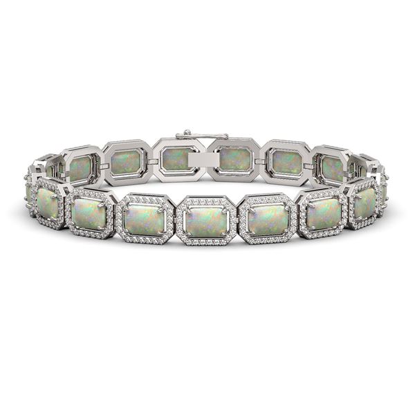 16.86 ctw Opal & Diamond Micro Pave Halo Bracelet 10k White Gold - REF-436G4W