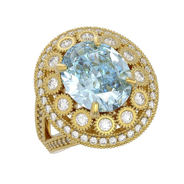 6.96 ctw Certified Aquamarine & Diamond Victorian Ring 14K Yellow Gold - REF-237A5N