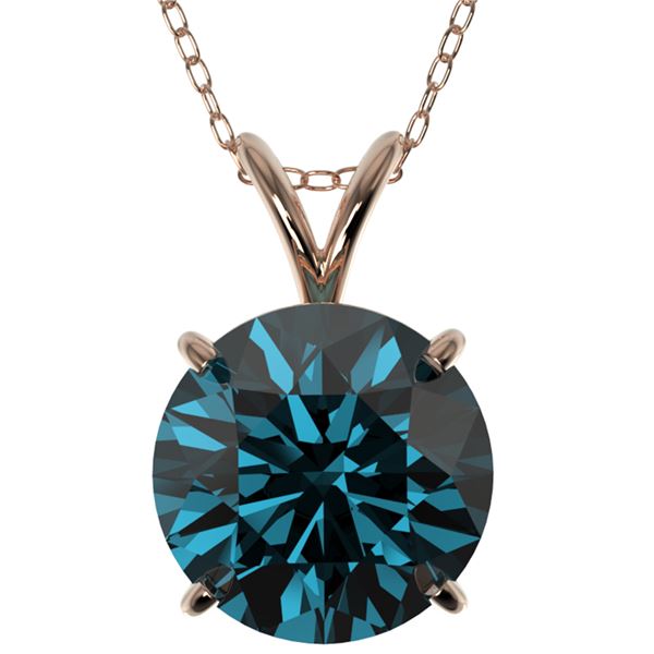 2.50 ctw Certified Intense Blue Diamond Necklace 10k Rose Gold - REF-429A5N