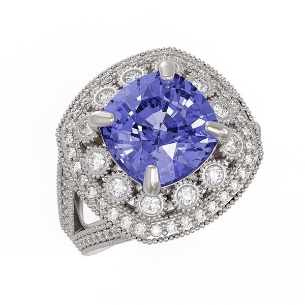 6.72 ctw Certified Tanzanite & Diamond Victorian Ring 14K White Gold - REF-228X8A