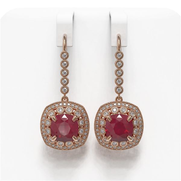 12.9 ctw Certified Ruby & Diamond Victorian Earrings 14K Rose Gold - REF-257A3N
