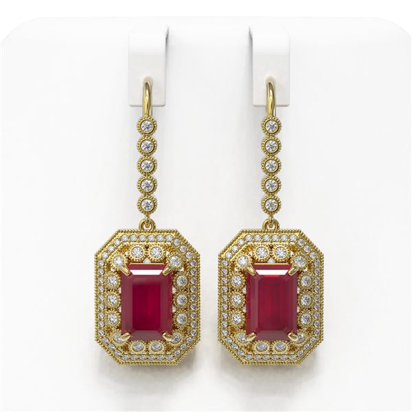 14.16 ctw Certified Ruby & Diamond Victorian Earrings 14K Yellow Gold - REF-318G2W