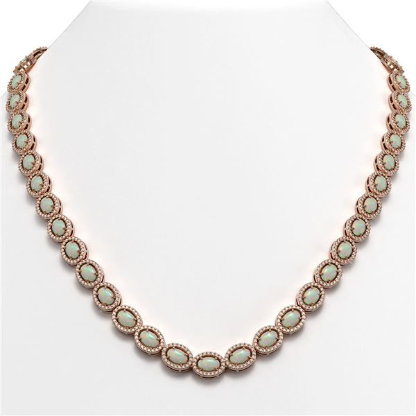 21.21 ctw Opal & Diamond Micro Pave Halo Necklace 10k Rose Gold - REF-581G8W